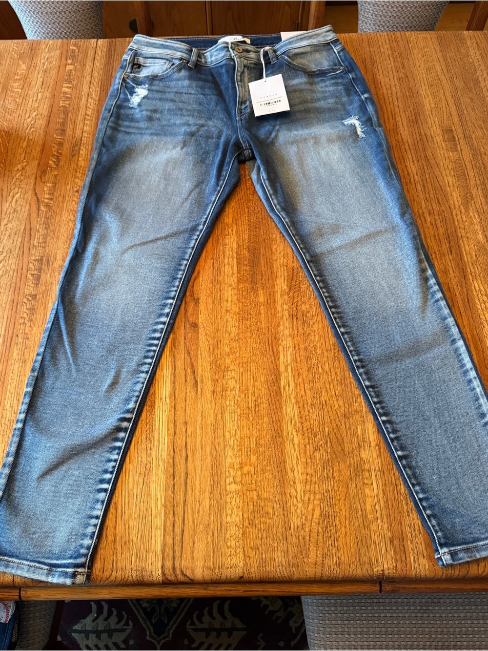 NWT KanCan Dark Wash Mid Rise Super Skinny Jeans Front Rips 15/31